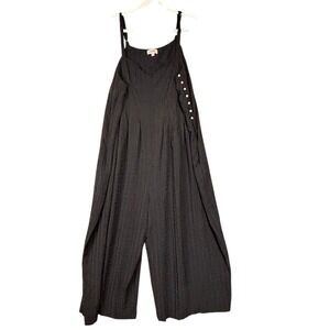 GiGiO Plus Black Textured Wide Leg Laken Jumpsuit XL Relaxed Side Button‎ Detail